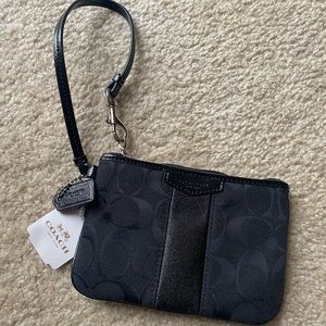 Coach Small Black Wristlet in Signature Canvas with 2 Interior Card Slots